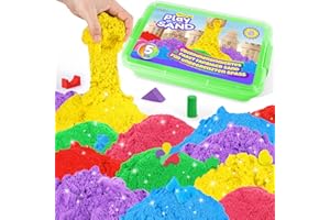 AtMini Wonder Sand Regenbogen Mix Set -5kg Spielsand with 6 Farbe，Knetsand für kinder Sandbox mit Deckel für kinder 3 4 5 6 7+ Jahre Alt（Smaragdgrün）