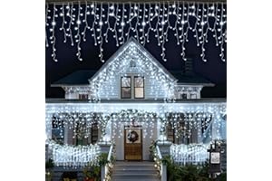 FULYBAO Outdoor Icicle Christmas Lights, 5M 216LED Waterproof Cool White Icicle Lights Outdoor with Timer 8 Modes Mains Powered, Hanging String Fairy Lights for Outside House Roof Balcony Xmas Decorations
