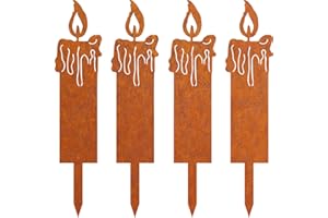 JYUECIAN Rost Kerze Gartenstecker Grabdekoration Wetterfest Weihnachtsdeko Gartendeko, 4 Stück, 24cm