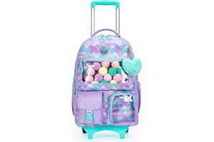 HTgroce Cartable a Roulette Fille, Sac a Roulette Fille CE2, Cartable Fille Primaire Roulette 8 ans