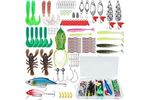 XSHAO® 107 Pièces Leurre Peche, Leurre Peche Carnassier avec Boîte Leurre Souple pour la Pêche en Eau Douce et en Eau Salée