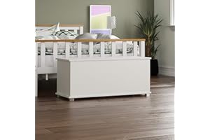 Vida Designs Leon Pouf Portaoggetti in Legno con Coperchio, Sedia, Sgabello, Panca per Finestra, Coperte, Biancheria da Letto, Poggiapiedi, Bianco, H 40 x L 100 x P 40 cm Circa