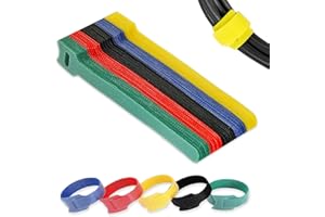TYPICSHOP 50 Bridas Reutilizables para Cables | Organizador Cables Multiusos | Enrollador cable | Bridas reutilizables de Nylon | Recoge Cables | Ordenar Cables de Escritorio, Pc, TV, Oficina | 5 Colores