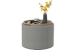 ‎HOMCOM HOMCOM Sitzhocker mit Stauraum, Runder Hocker mit Klappdeckel Couchtisch, 56 x 56 x 42 cm Polsterhocker mit Leinenoptik, für Wohnzimmer, Schlafzimmer, Grau