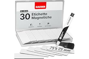 GAUDER Etichette magnetiche | (75 x 25 mm) Etichette per lavagna | Calamite da frigorifero