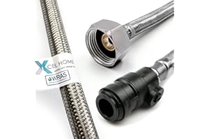 Xcel Home WRAS Approved PushFit Flexible Connector with Isolation Valve 15mm x 3/4" BSP (500mm Long) | 3 Lengths Available | Kitchen Sink/Bathroom Basin Stainless Steel Braided Flexi Tail | 1 Pipe