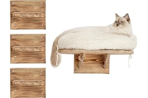 NOVECRAFTO IK Style Étagère murale pour chat avec 3 marches d'escalade en bois massif avec coussin extra doux