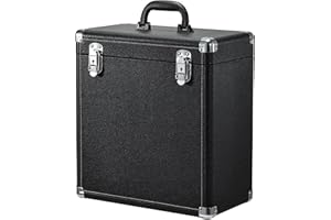Tayqwiheva Estuche de Almacenamiento DJ Collection Caja de Discos LP Estuche de Vinilo con Cerradura Maletín de Vinilo para Discos de 45 LP, Negro
