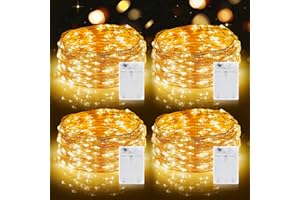BRIGHTOWN Fairy Lights, 4 Pack 100 LED Battery Operated String Lights Silver Wire Light for Indoor Outdoor Lighting, Bedroom, Christmas, Party, Wedding, Tree Decoration(10M/33ft, Warm White)