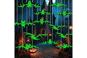 DREAKU Dekoracja na Halloween, zestaw zewnętrznych dekoracji, 12 sztuk, świecący nietoperz, naklejki ścienne, wodoodpornie, PCW, horror