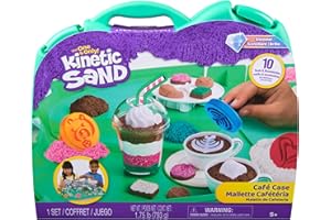 Kinetic Sand, Café Case with 793g Play Sand in 4 Colours, 9 Tools and Moulds, Storage, Kids’ Toys for Girls and Boys Aged 5 and up