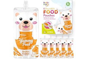 Babi Hapi Reusable Baby Food Pouches - 6 Pack Premium 180ml / 6.3oz Capacity - Fun, Easy 6 Pouch Food (6 Pack)