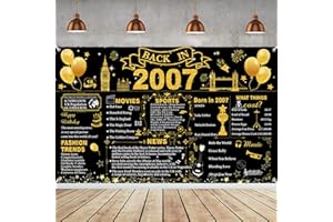 LECONCES 18th Birthday Decorations Black Gold, Back in 2007 Poster UK Happy 18th Birthday Decorations, Large Back in 2007 Backdrop Banner, 18 Years Anniversary Home Decor for Girls Boys