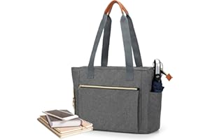 CURMIO Bolso para Maestra, Bolsa Profesora Mujer, Bolso Trabajo con Compartimento para Portátil de 15,6", Bandolera de Casual para Profesores, Negocios o Uso Diario, Gris, Sólo Bolsa