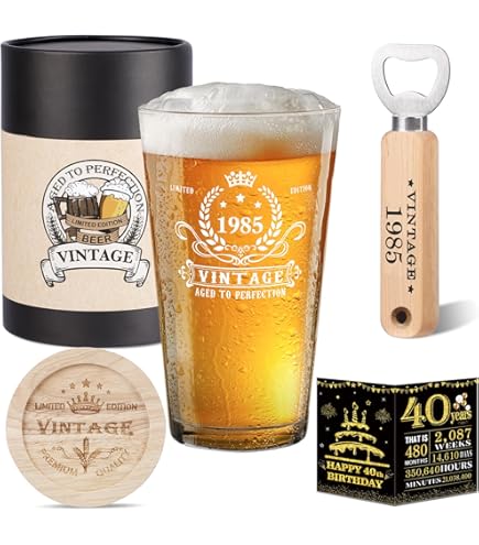 TUNDRA - Gobelet Personnalisé Pour Cadeau 40 Ans Anniversaire Homme | 1985 | Verre En Cristal De 450 Ml Avec Impression Effet Or De Très Haute Qualité – Idées Cadeaux Pour Homme