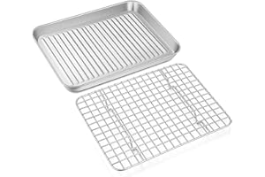 Homikit Blacha do pieczenia z kratką chłodzącą, stal nierdzewna, mini blacha do piekarnika, kratka chłodząca, do pieczenia, smażenia, serwowania, nietoksyczna, nadaje się do mycia w zmywarce, 23 x 17