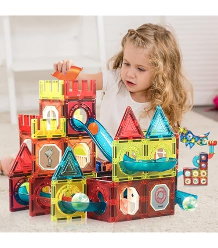 Magnetic Tiles Knikkerbaan - 142 Stuks - Magnetisch Speelgoed Bouwspeelgoed Magnetische Tegels Bouwstenen Montessori Speelgoed Educatief Speelgoed