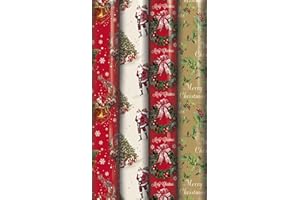 SIAM EXPRESS 4 X 8M ROLLS CHRISTMAS XMAS WRAPPING PAPER ASSORTED DESIGNS ASOS SANTA BELL XMAS TREES STOCKING RUDOLPH TRADITIONAL STYLE ND