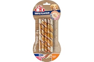 8in1 Triple Flavor Huesos para Masticar envueltos en Filete de Pollo, Palitos retorcidos