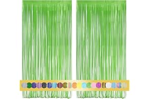 Montegoni 2 Piezas de Cortina Metálica con Flecos Verde Claro de 1x2,5 m, Decoración de Lámina con Purpurina para Año Nuevo, Cumpleaños, Baby Shower, Fiesta de Bodas | Flecos para decoración