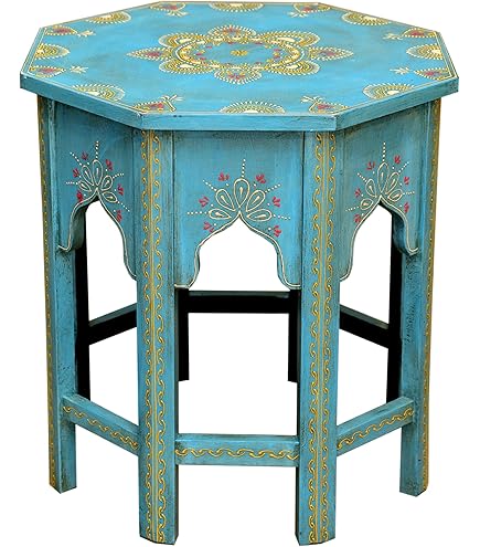 Tabouret Samira En Teck Massif Fait Main - Table D'appoint Ronde 35cm, Hauteur 40cm, Style Bohème Chic