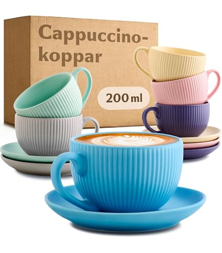 CreaTable Set Tazze Cappuccino Nature Green | 4 Pezzi In Ceramica | 4 Colori Verde | Lavastoviglie E Microonde | Qualità Tedesca