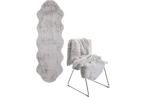 ‎BRANDSSELLER Brandsseller Lammfellimitat-Teppich 60x180 cm XXL – Flauschiger Hochflor Teppich aus Kunstfaser – Weiche, warme Deko-Auflage für Boden, Sofa, Sessel & Bett – Waschbar – Für Indoor & Outdoor – Grau