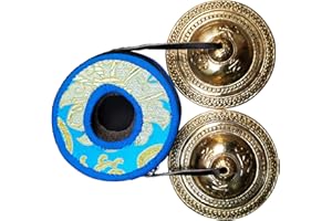Gandhanra Conjunto de Campanas de platillos de meditación Tibetanas - Platillos Tingshas Tibetanos - Hecho a Mano en Nepal - campanas - Bronce Om 9cm