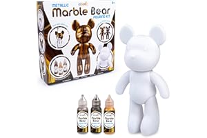 abeec Metallic Marble Bear Pouring Kit | DIY Acrylic Paint Marbling Set for Kids Age 8+ | Creative Art Activity with 23cm Bear, Metallic Paints and Tools | Unique Gift for Birthdays, Parties