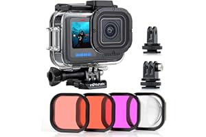 SOONSUN Funda Impermeable para GoPro Hero 12/11/10/9, Color Negro con 4 filtros de Buceo, 60 m, Carcasa subacuática para GoPro Hero 9 10 11 12 Negro con Rojo, Rojo Claro, Magenta, 5 filtros Macro