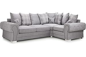 Honeypot Sofa Bed - Verona Scatterback Sofabed Grey Right Hand Facing Corner - Soft Grey Fabric Upholstered Couch | Setup Included | Made in EU | Built to Last (Right Hand Facing Corner Sofabed,Grey)