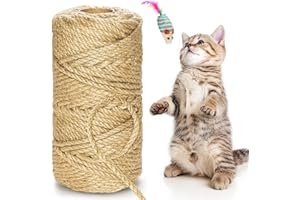 ESTCOO Corde Arbre à Chat, 6MM x 60M Corde à Chat en Chanvre et 1 Paire de Gants de Protection, Corde Jute Naturelle Rechange pour la DéCoration de Bricolage et Maison, Sisal pour Arbre à Chat