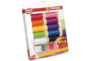 Gütermann creativ Sewing Thread Set with 10 spools Sew-All Thread 100 m in Strong Colours + Tailor’s Measuring Tape