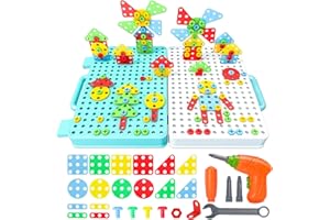 Beinhome 316 ST Mosaik Steckspiel Montessori Spielzeug 3D Puzzle mit Bohrmaschine, Schrauben, Kreatives Spielzeug Kinder ab 3 4 5 Jahre als Pädagogisches Kinderspielzeug Lernspielzeug