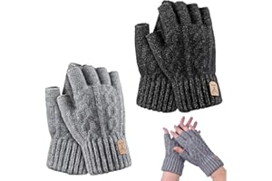 YNR 2 pares de guantes sin dedos, mitones térmicos de punto de invierno para actividades al aire libre, gris oscuro y gris, Gris Oscuro, Gris, Talla única