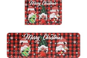 EQWIGKEIT 2 alfombras de cocina navideñas antideslizantes lavables, pasillo, salón, suelo, baño, cocina, alfombra, patrón impreso, decoración navideña