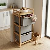 Deconox Doğal Bambu 3 Katlı Organizer Raf 43x33x98 cm - &Ccedil;ok Ama&ccedil;lı Banyo Mutfak ve Balkon D&uuml;zenleyici