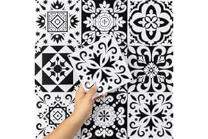 Hode 24 Piezas Azulejos Adhesivos Cocina Baño, Vinilos Baño Azulejos, Fancyhaus Baldosas Adhesivas Pared Impermeable DIY (Negro, 15cmx15cm)