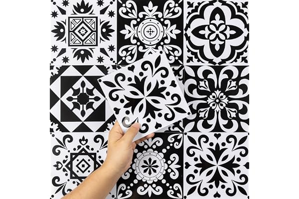 Hode Credence Adhesive Pour Cuisine, Stickers Muraux Carrelage Adhesif Mural Salle de Bain, Autocollant Carreaux Adhesif Deco Cuisine, Noir et Blanc, 24 pieces, 15x15 cm