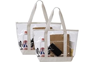 VENO 2 Pack Clear Tote Bag for Travel and Sports,Heavy Duty Handbag for Women,Lunch,Stadium Approved See Through Storage Bags(2 Pack, Beige)