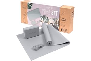 Myga Set Iniziale per Yoga - Tappetino per Yoga, Blocco per Yoga in Mattoni e Cinghia per Yoga con Anello a D in Metallo - Kit Iniziale per Principianti Ideale per Pilates, Yoga, Stretching
