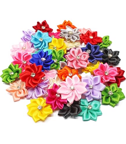 Fleurs En Ruban Satin Noir 25 Mm Avec Strass – Lot De 25 | Décoration Mariage, Craft, Couture