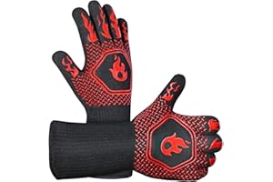 HAMITOR BBQ Gloves Extreme Heat Resistant：1472℉ Silicone Heat Proof Oven gloves for Baking Grilling Barbecue Cooking - Kitchen Grill Non-Slip Mitts with Fingers for Men Women/Red