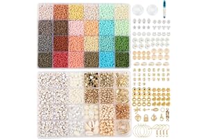 SZEBISOA Bracelet Craft Set with 24 Colours Beads for Bracelets 3 mm, Creative Bracelet Beads Set for Bracelets Making Yourself, Jewellery Making Set for Children and Adults for Crafts, Celebrations, Gifts.