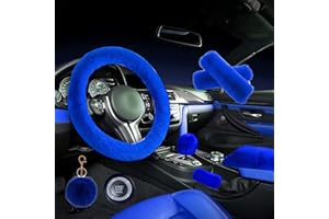 ZYNQACC 1 Set 8 Pieces Fluffy Steering Wheel Cover Set,Warm Soft Fuzzy Steering Wheel Covers for Women/Girls,Universal 15 Inches Girls Car Accessories (Royal blue)