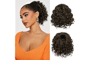 RUWISS Postiche Afro Queue de Cheval Courte Bouclés Ponytail Extension Cheveux Naturel Cordon de Serrage Clip Synthétique Rajout Cheveux pour Femmes Noires (Marron Foncé)