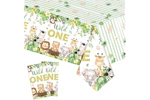 FALAFOTY Giungla Safari Animali Tovaglia, 2PCS Tovaglia Impermeabile Monouso Animale Safari, Tovaglia Rettangolare Giungla per Compleanno dei Bambini Wild One Baby Shower Decorazioni per Feste 137x274cm