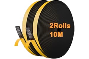 JEMESI Taśma uszczelniająca do okien samoprzylepna wodoodporna listwa uszczelniająca piankowa uszczelka unikanie dźwięków gumowa listwa pogodowa 12 mm (szer.) x 6 mm (dł.) x 5 m, 2 szt., łącznie 10 m długości