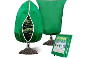 ARDFFA 2 Pack Plant Frost Protection Covers, 80x120cm Winter Plant Covers Freeze Protection with Zipper & Drawstring for Outdoor Trees, Potted Plants, Shrubs - 70GSM Cold Weather Garden Fleece Jacket, Green