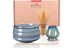 Goodwei Juego de té Matcha Premio - Cuenco Ceremonial, Batidor y Soporte (Menouseki, 80)